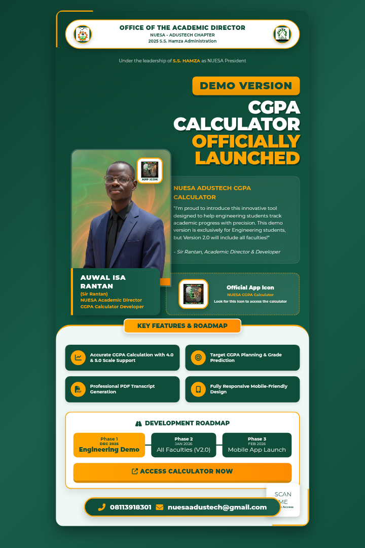 NUESA Unveils Engineering CGPA Calculator v1.0 (Demo)