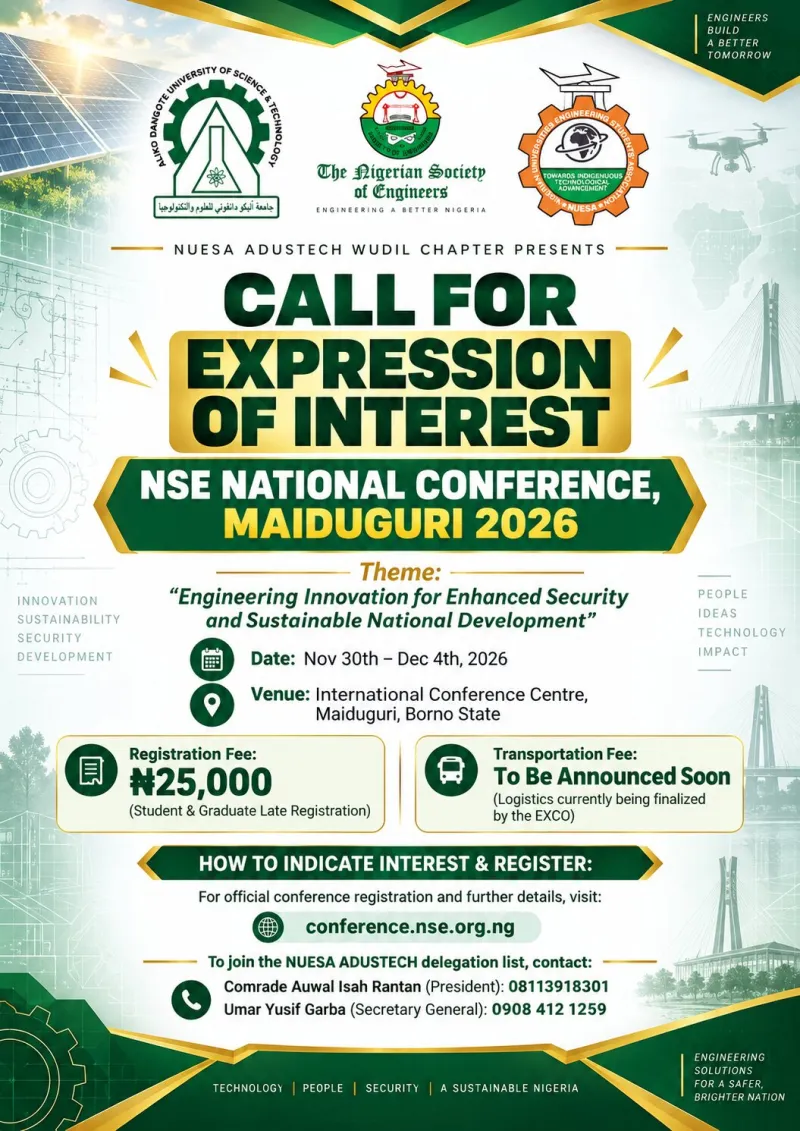 Call for Expression of Interest: NUESA ADUSTECH Opens Delegation Registration for NSE National Conference Maiduguri 2026